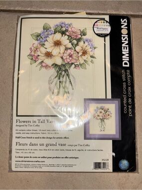 Dimensions Counted Cross Stitch Kit Flowers in Tall Vase 35228